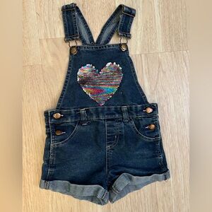 Little Girla Denim Overalls with Sequin Heart